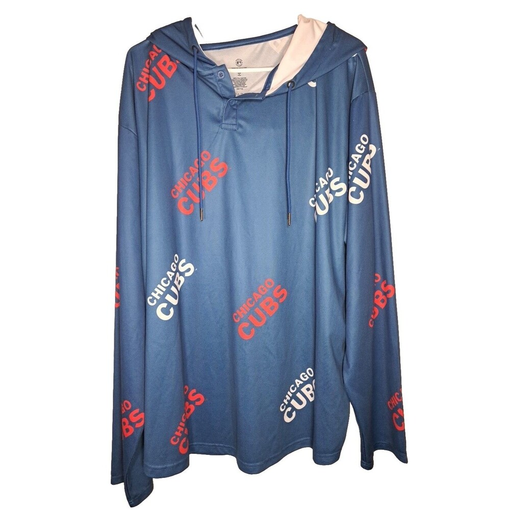 Chicago Cubs Long Sleeve Pullover Hoodie Button Mens 3XL Blue MLB True Fan Shirt